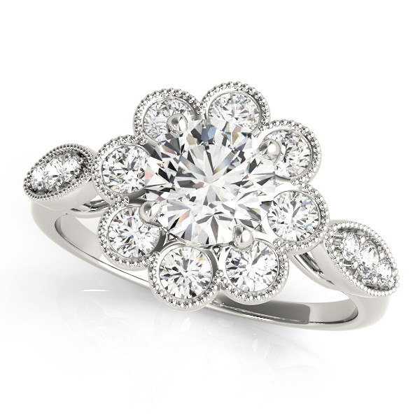 0.2 Ct Natural Round Cut Jaina  Halo Diamond Rings in Silver 925