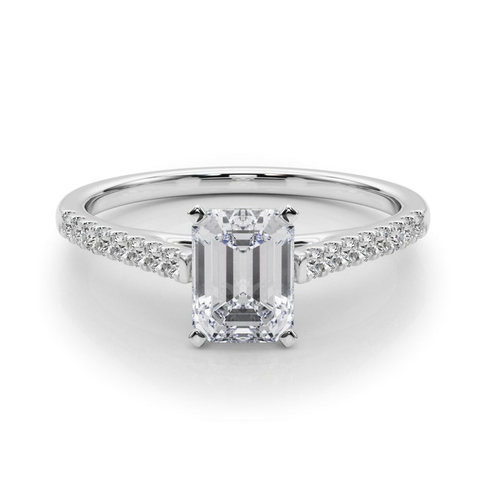 0.2 Ct Lab-Created Diamond Emerald Cut Lincya  Side Stone Engagement Rings in Silver 925