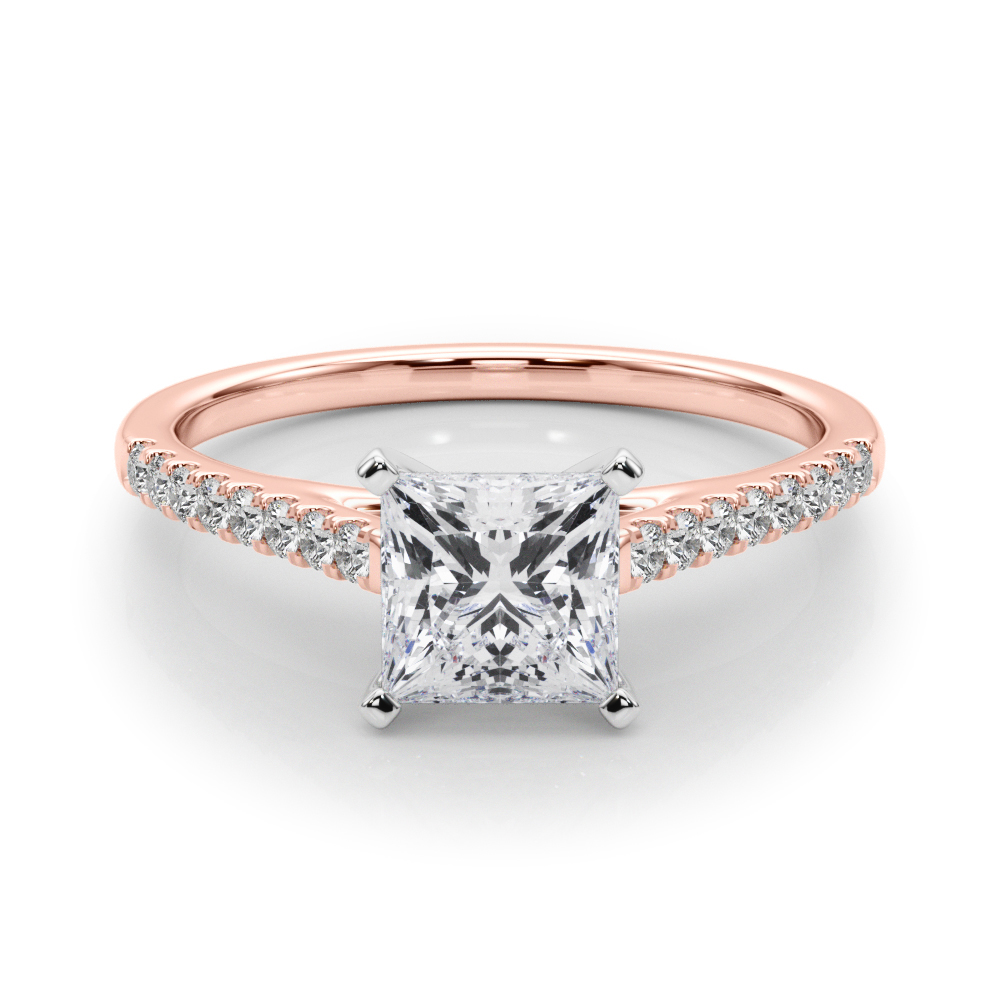 0.2 Ct Lab Grown Diamond Princess Cut Lincya  Side Stone Engagement Rings in Silver 925