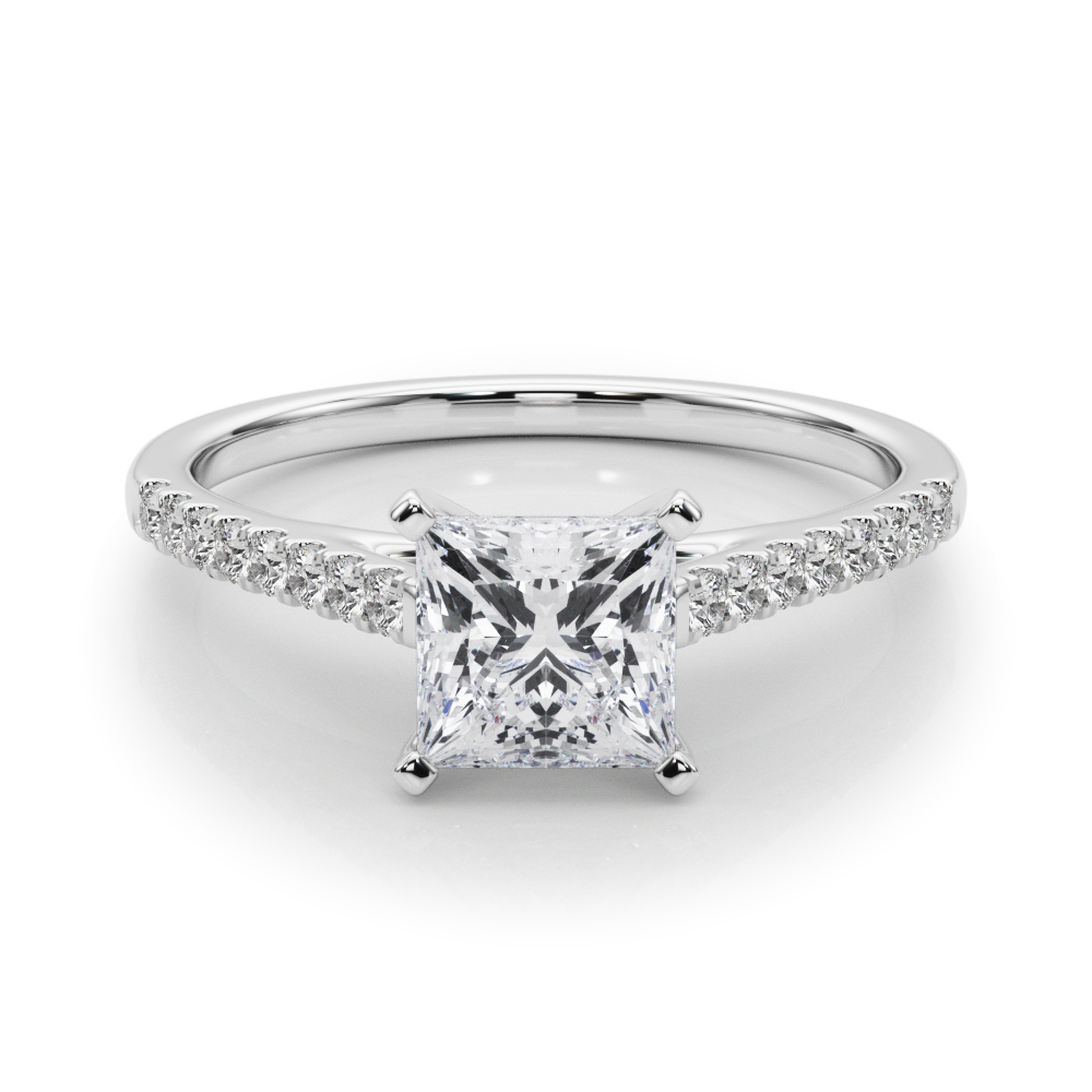 0.2 Ct Lab-Created Diamond Princess Cut Lincya  Side Stone Engagement Rings in Silver 925