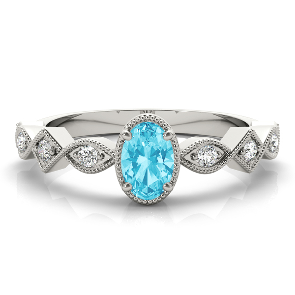 0.2 Ct Aquamarine Oval Cut serlin  Side Stone Engagement Rings in Silver 925