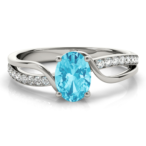 0.2 Ct Aquamarine Oval Cut Ruth  Side Stone Engagement Rings in Silver 925