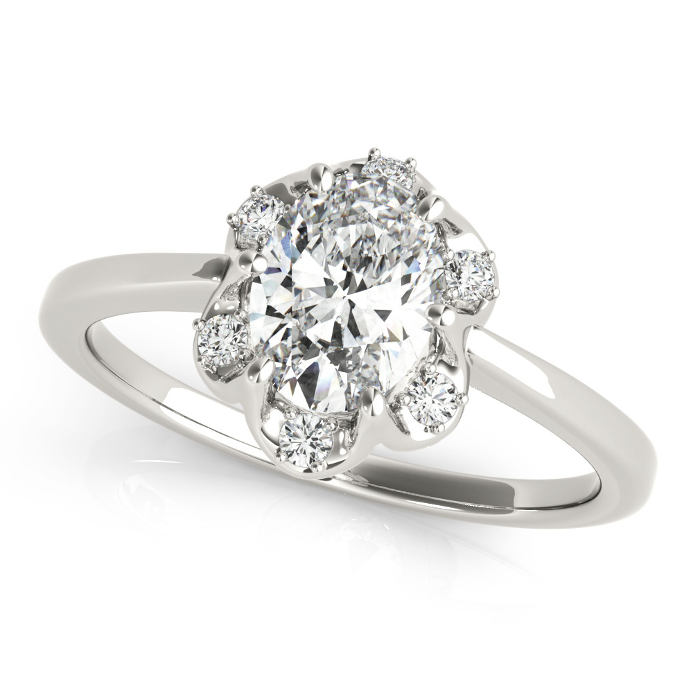 0.2 Ct Natural Oval Cut Kyleigh Halo Diamond Rings in Silver 925