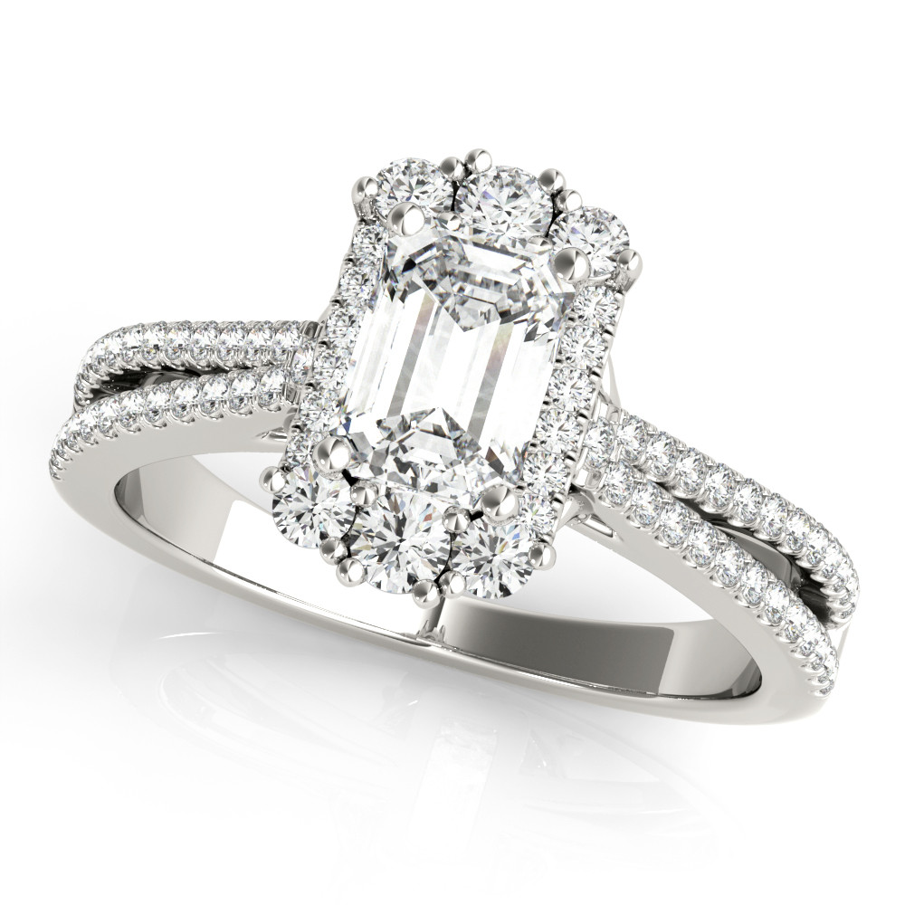 0.2 Ct Natural Emerald Cut Jespar  Halo Diamond Rings in Silver 925