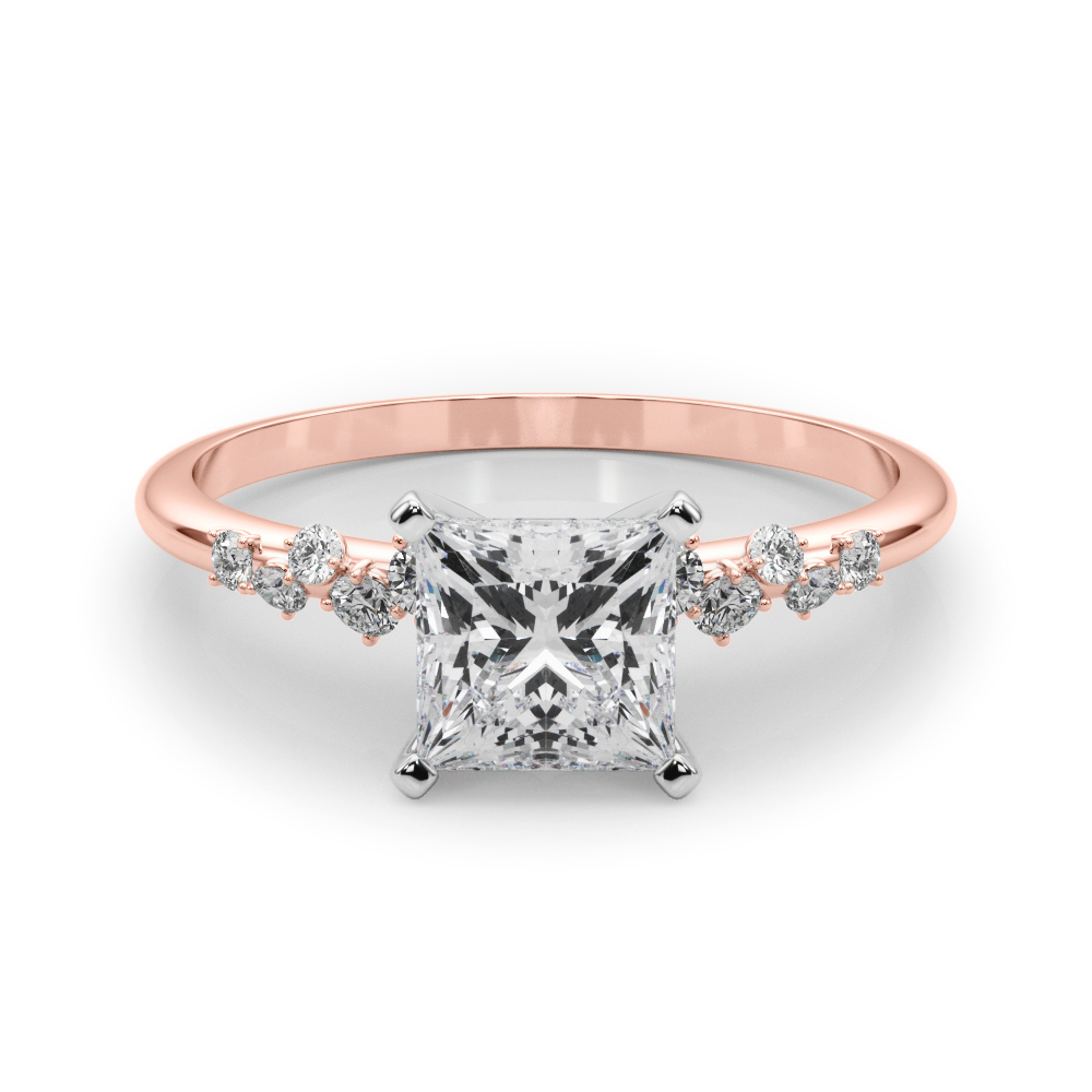 0.2 Ct Lab Grown Diamond Princess Cut Zeno Side Stone Engagement Rings in Silver 925