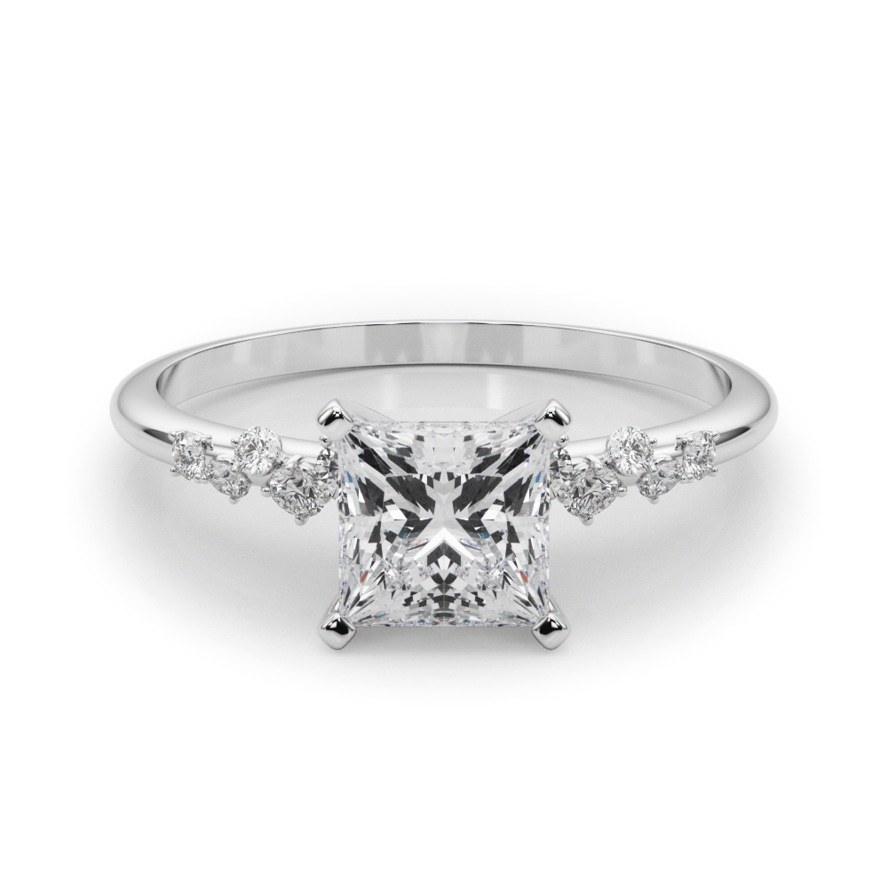 0.2 Ct Lab Grown Diamond Princess Cut Zeno Side Stone Engagement Rings in Silver 925