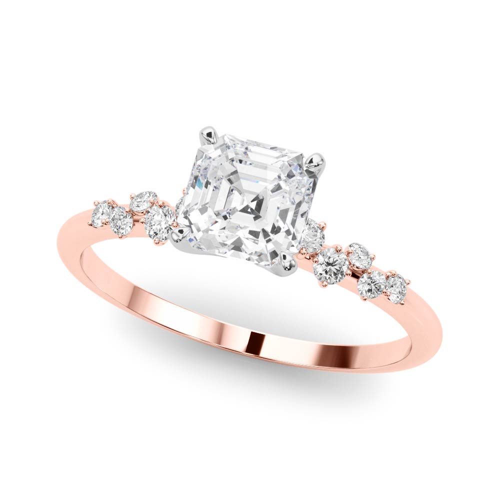 0.2 Ct Lab Grown Diamond Asscher Cut Zeno  Side Stone Engagement Rings in Silver 925