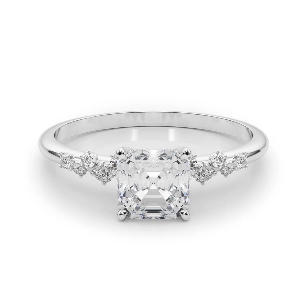 0.2 Ct Lab Grown Diamond Asscher Cut Zeno  Side Stone Engagement Rings in Silver 925