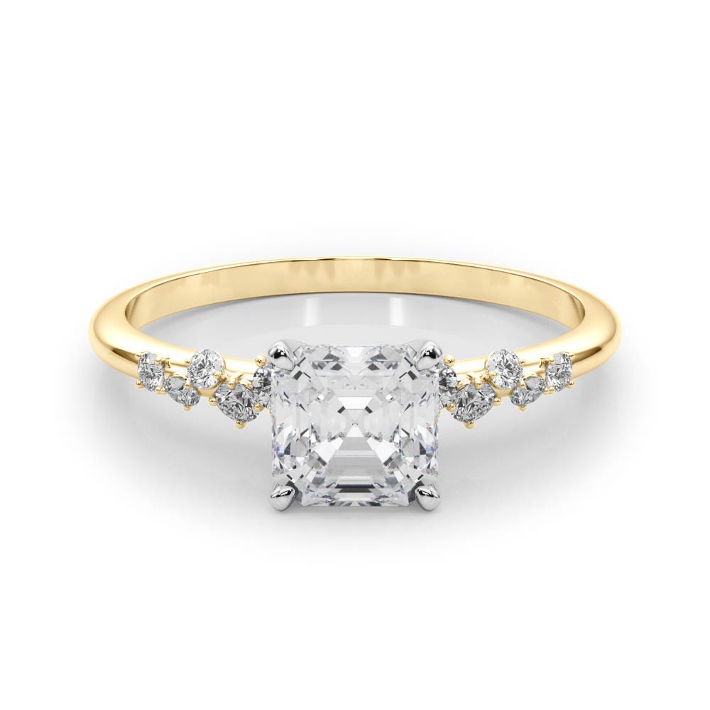 0.2 Ct Lab Grown Diamond Asscher Cut Zeno  Side Stone Engagement Rings in Silver 925