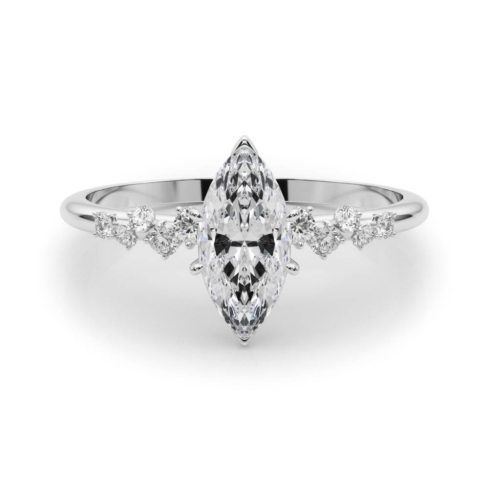 0.2 Ct Natural Diamond Marquise Cut Zeno  Side Stone Engagement Rings in Silver 925