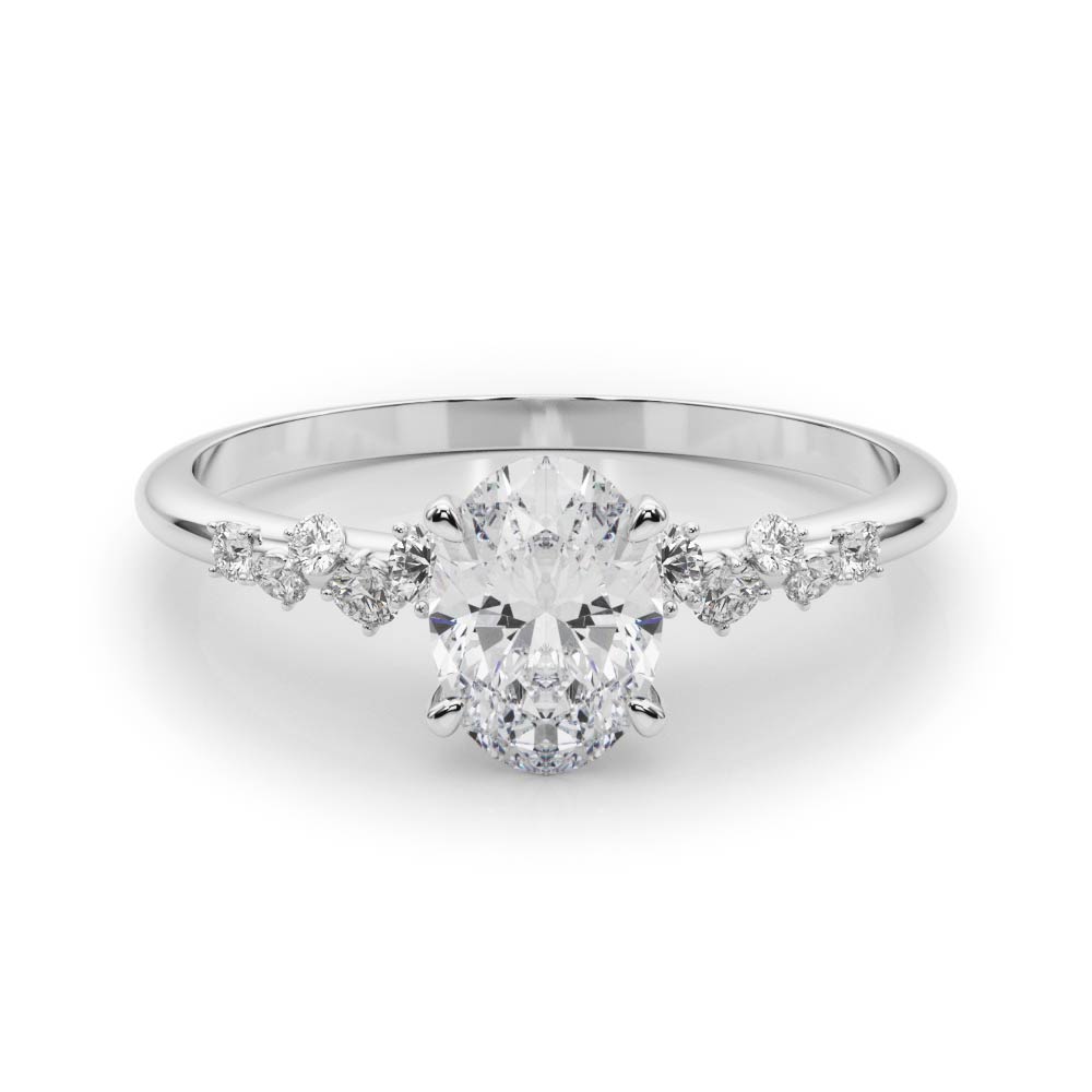 0.2 Ct Lab Grown Diamond Oval Cut Zeno  Side Stone Engagement Rings in Silver 925