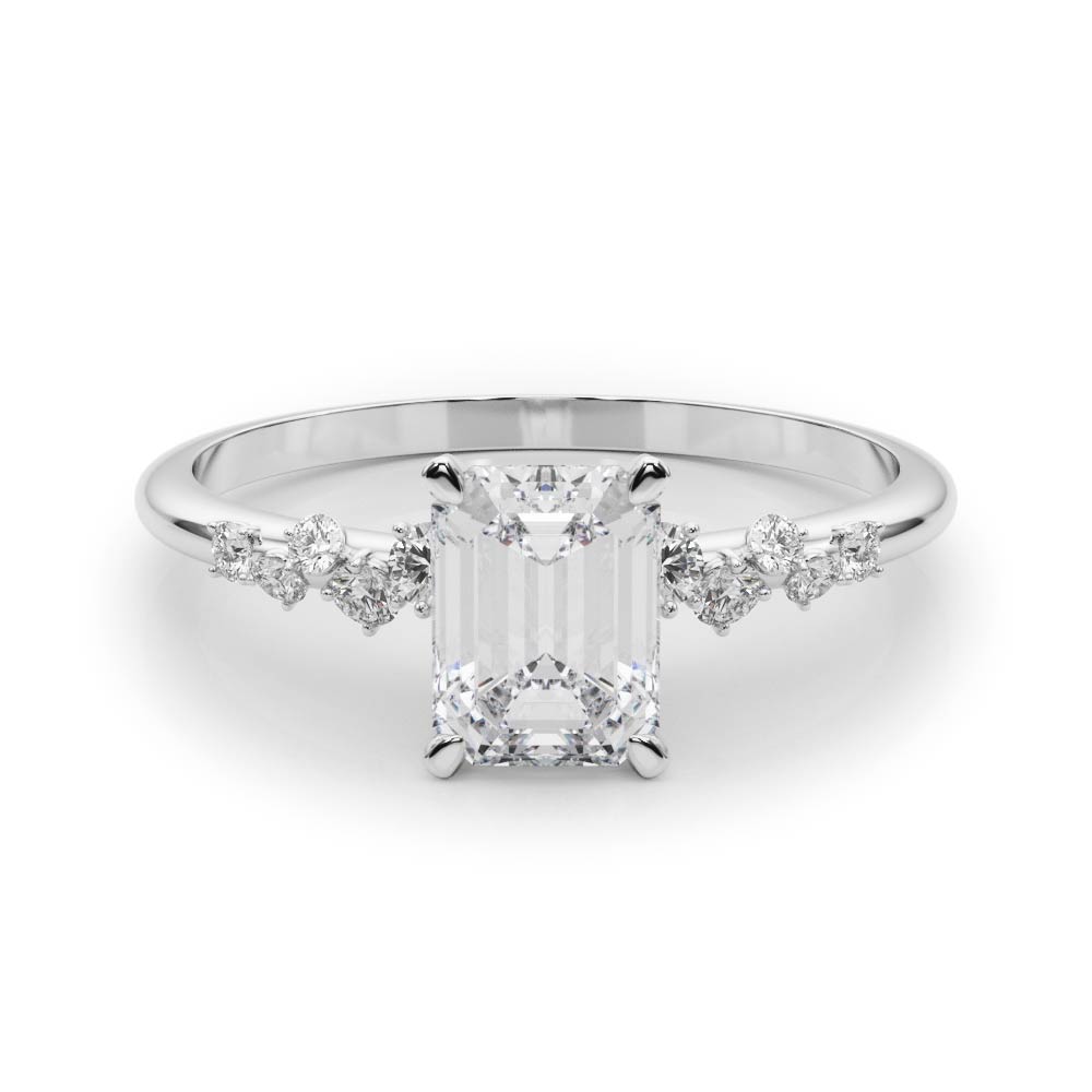 0.2 Ct Lab Grown Diamond Emerald Cut Zeno  Side Stone Engagement Rings in Silver 925