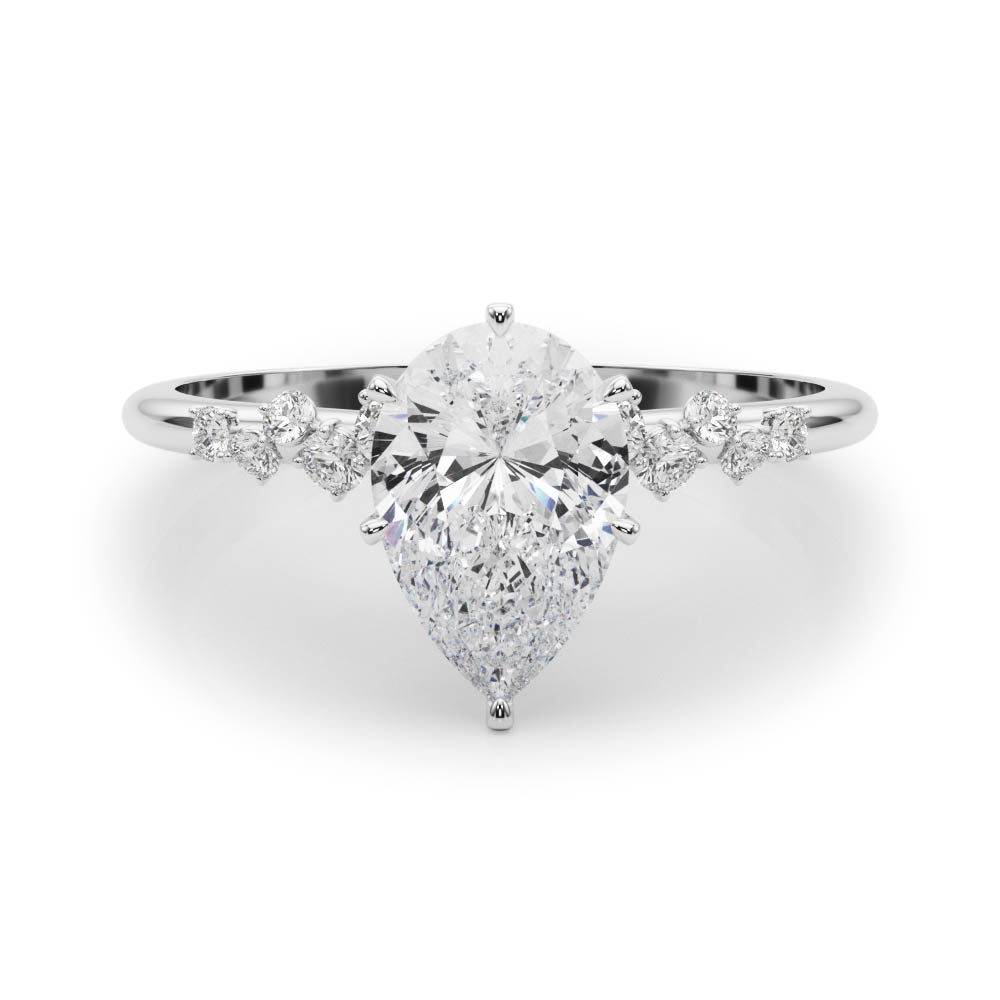 0.2 Ct Lab Grown Diamond Pear Cut Zeno  Side Stone Engagement Rings in Silver 925