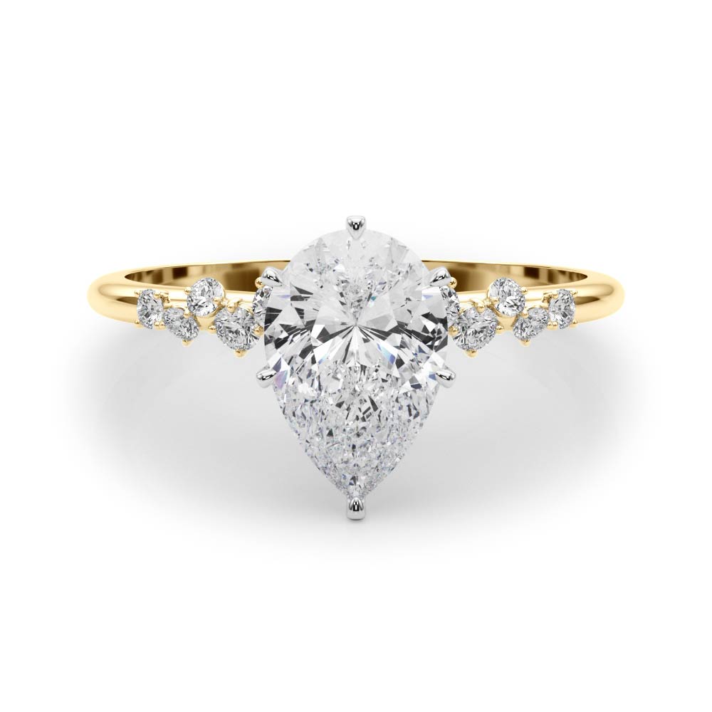 Zeno Lab Grown Diamond Yellow Gold 6 Prong Side Stone Engagement Ring