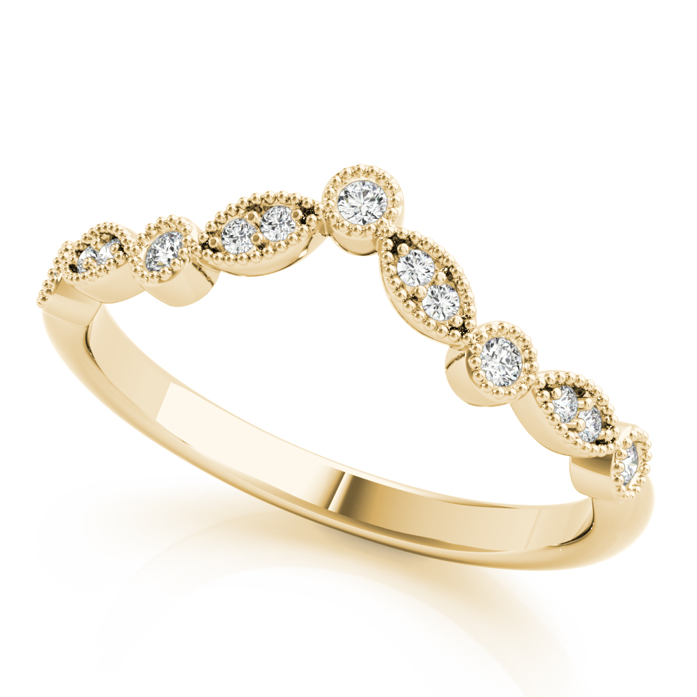 Ella Natural Diamond Yellow Gold Milgrain Setting Shaped Women's Wedding Ring