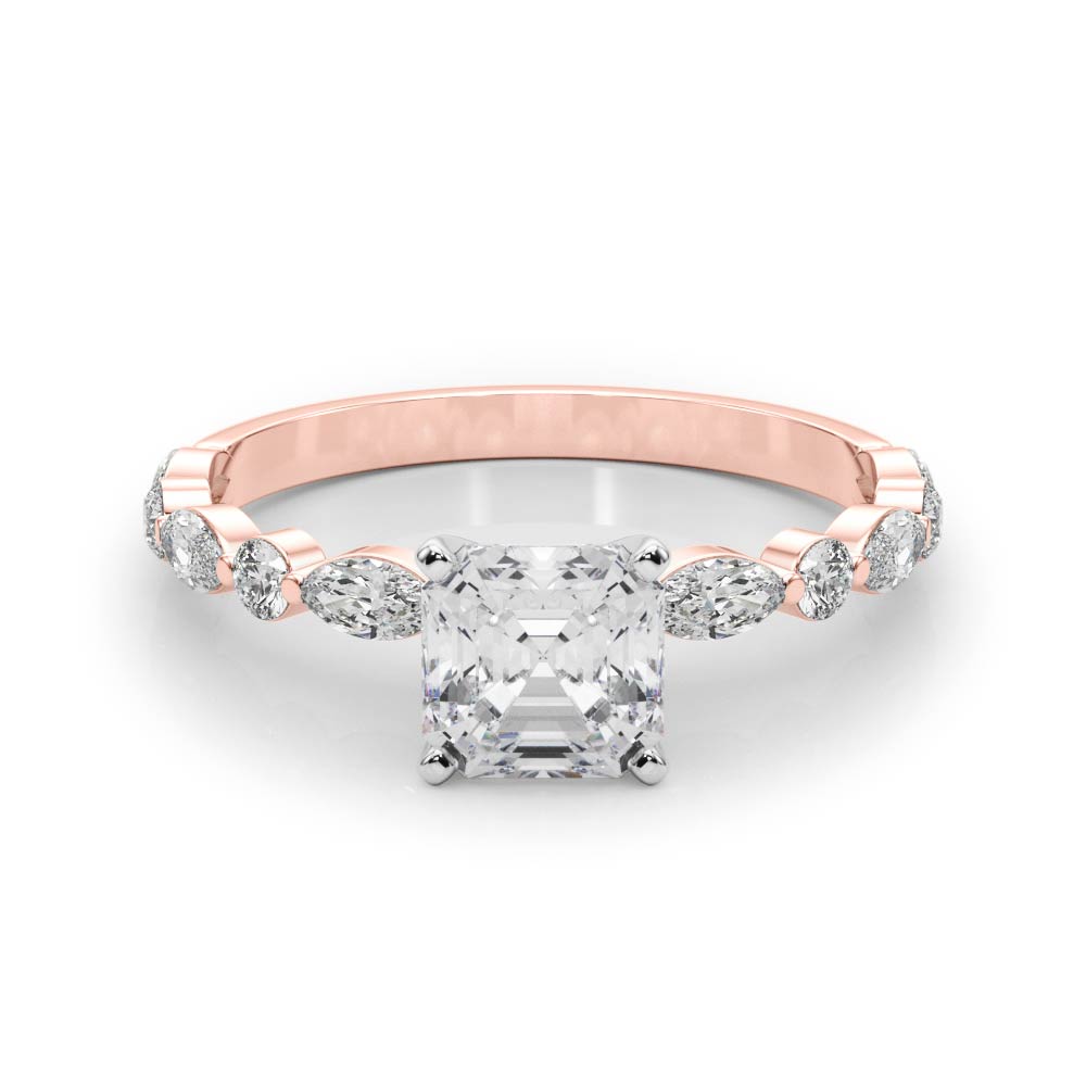 0.2 Ct Lab Grown Diamond Asscher Cut Serin  Side Stone Engagement Rings in Silver 925