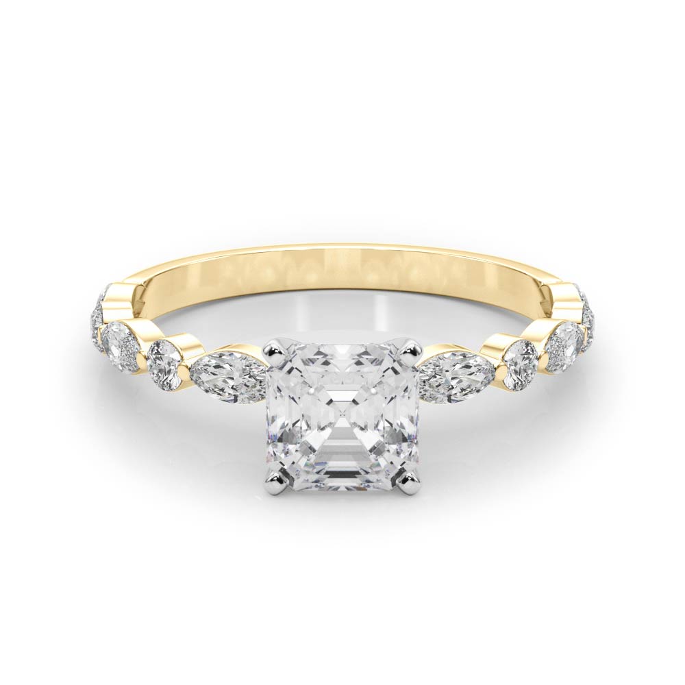 Serin Lab Grown Diamond Yellow Gold 4 Prong Side Stone Engagement Ring