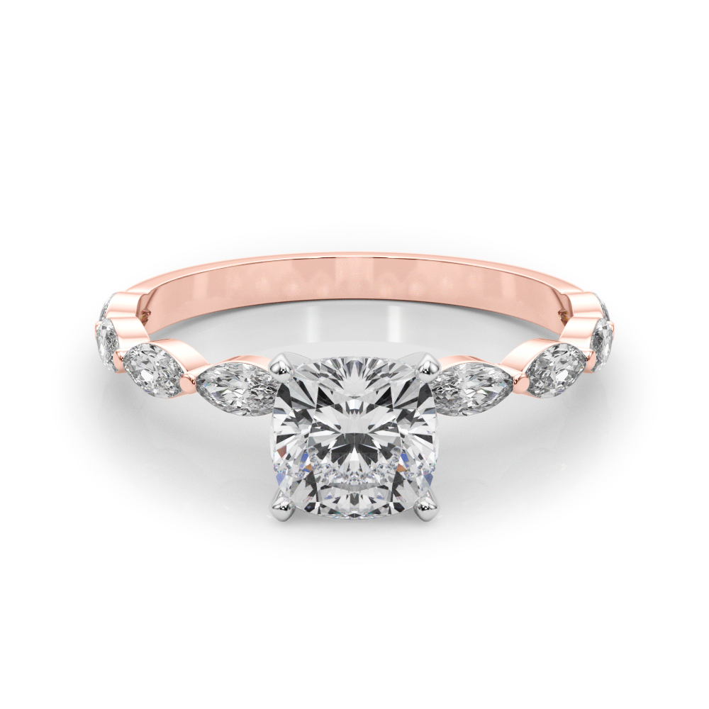 Serin Lab Grown Diamond Rose Gold 4 Prong Side Stone Engagement Ring