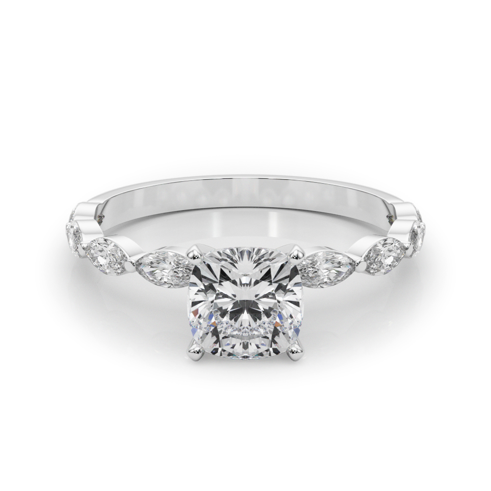 0.2 Ct Lab-Created Diamond Cushion Cut Serin  Side Stone Engagement Rings in Silver 925