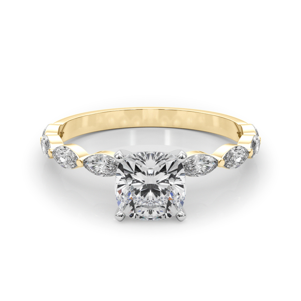 0.2 Ct Lab Grown Diamond Cushion Cut Serin  Side Stone Engagement Rings in Silver 925