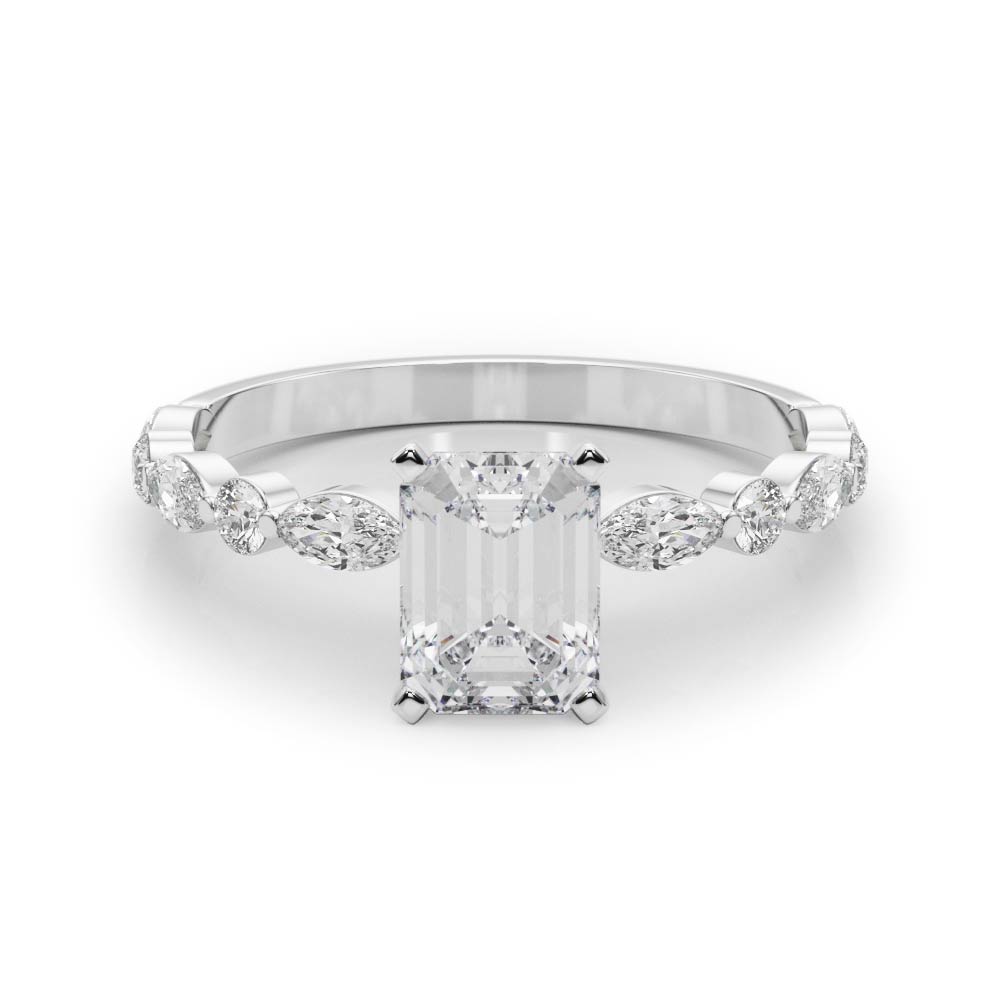 0.2 Ct Lab-Created Diamond Emerald Cut Serin  Side Stone Engagement Rings in Silver 925
