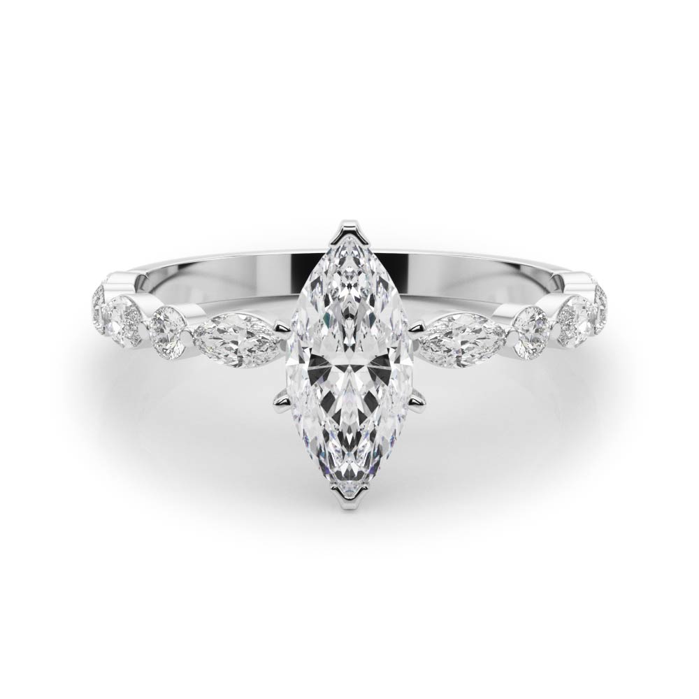 0.2 Ct Lab-Created Diamond Marquise Cut Serin  Side Stone Engagement Rings in Silver 925