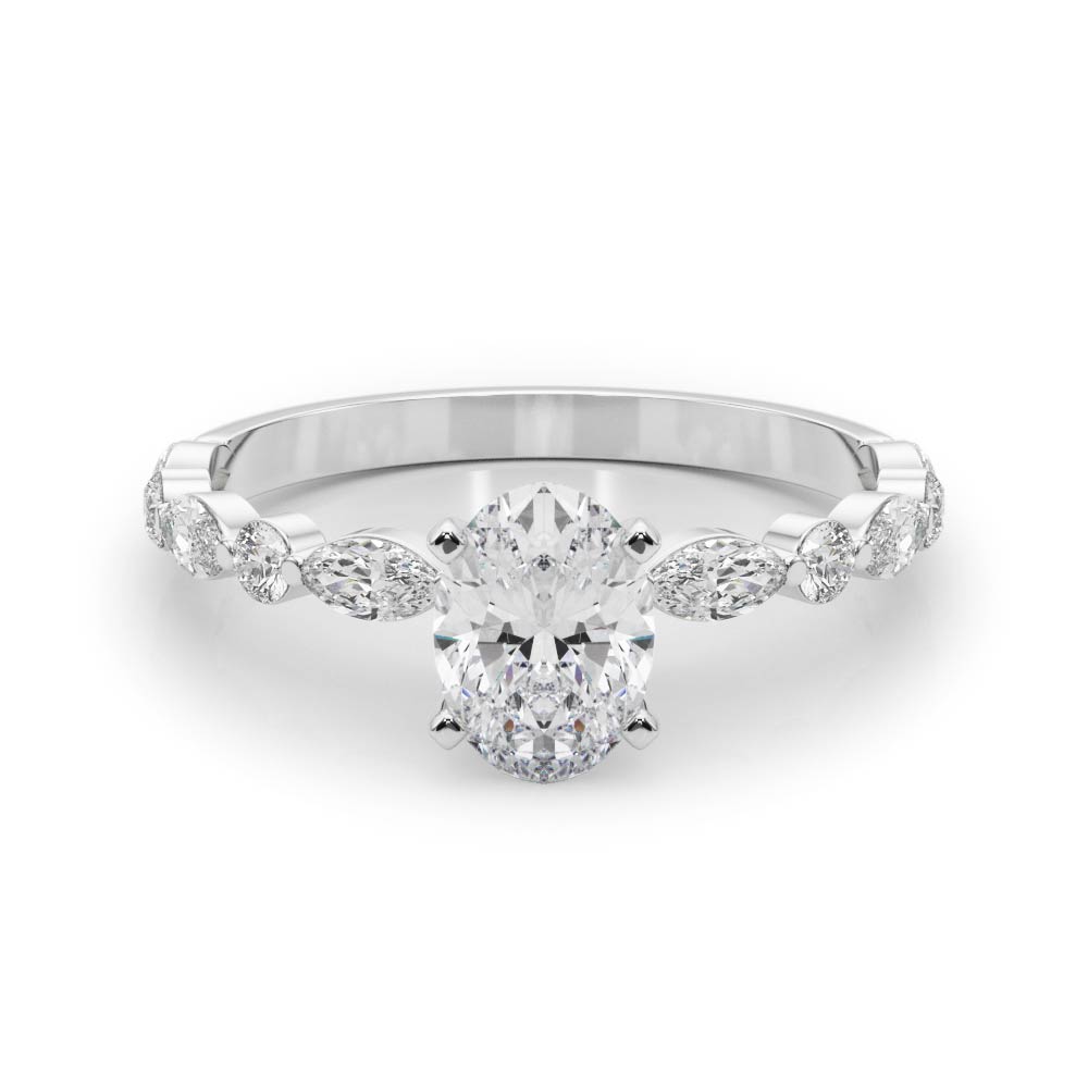 0.2 Ct Lab-Created Diamond Oval Cut Serin  Side Stone Engagement Rings in Silver 925