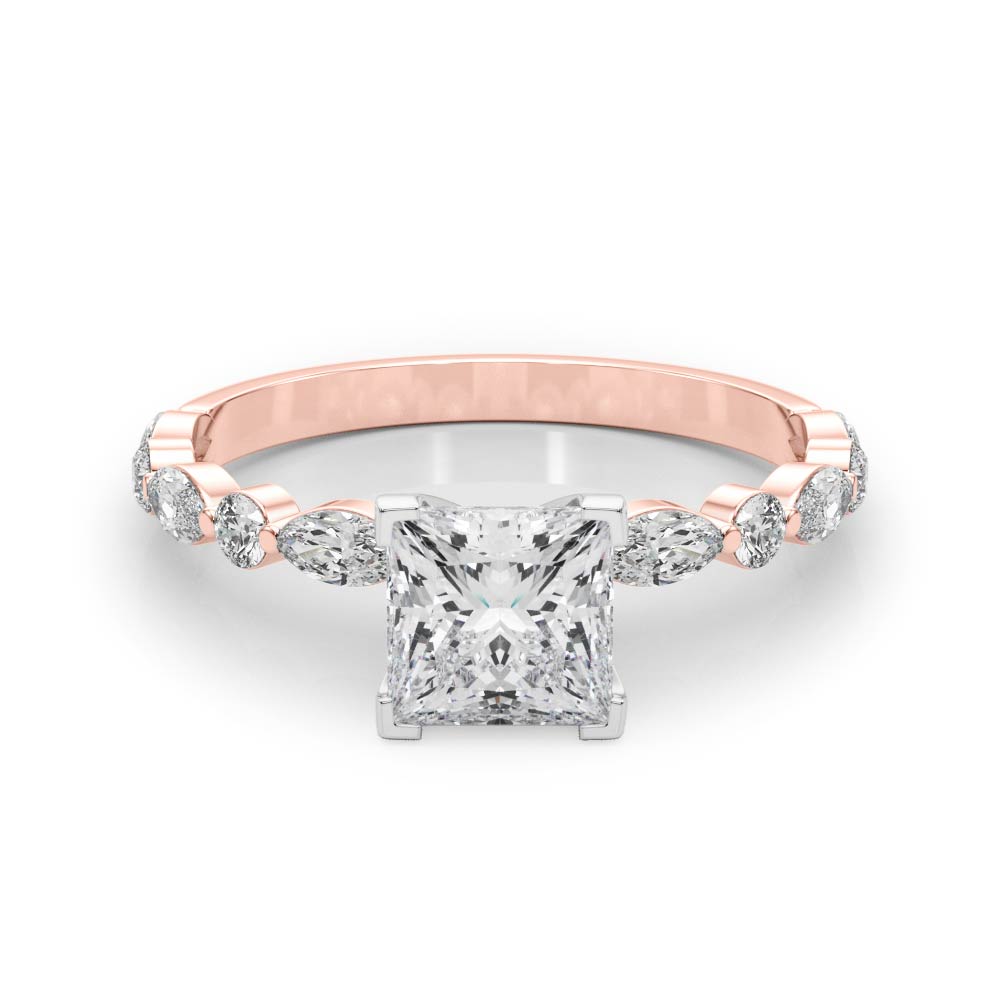 0.2 Ct Lab Grown Diamond Princess Cut Serin  Side Stone Engagement Rings in Silver 925