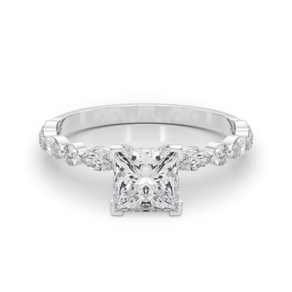 0.2 Ct Lab-Created Diamond Princess Cut Serin  Side Stone Engagement Rings in Silver 925