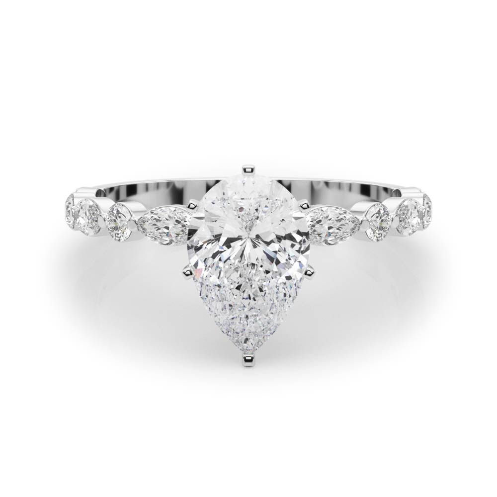 0.2 Ct Lab-Created Diamond Pear Cut Serin  Side Stone Engagement Rings in Silver 925