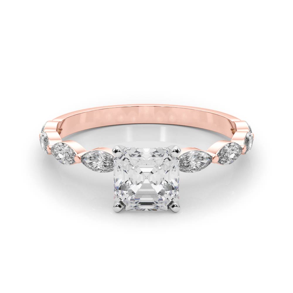 0.2 Ct Lab Grown Diamond Asscher Cut Livisa  Side Stone Engagement Rings in Silver 925