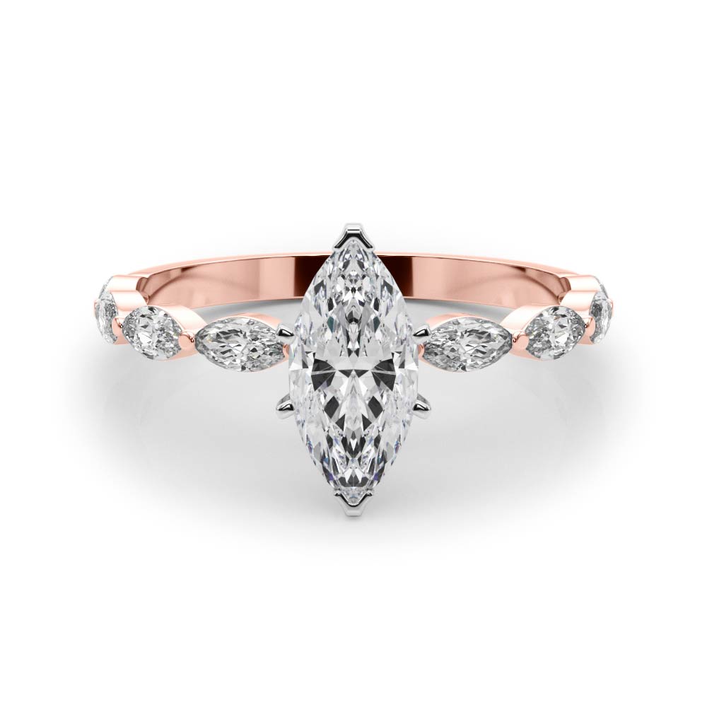 0.2 Ct Natural Diamond Marquise Cut Livisa  Side Stone Engagement Rings in Silver 925