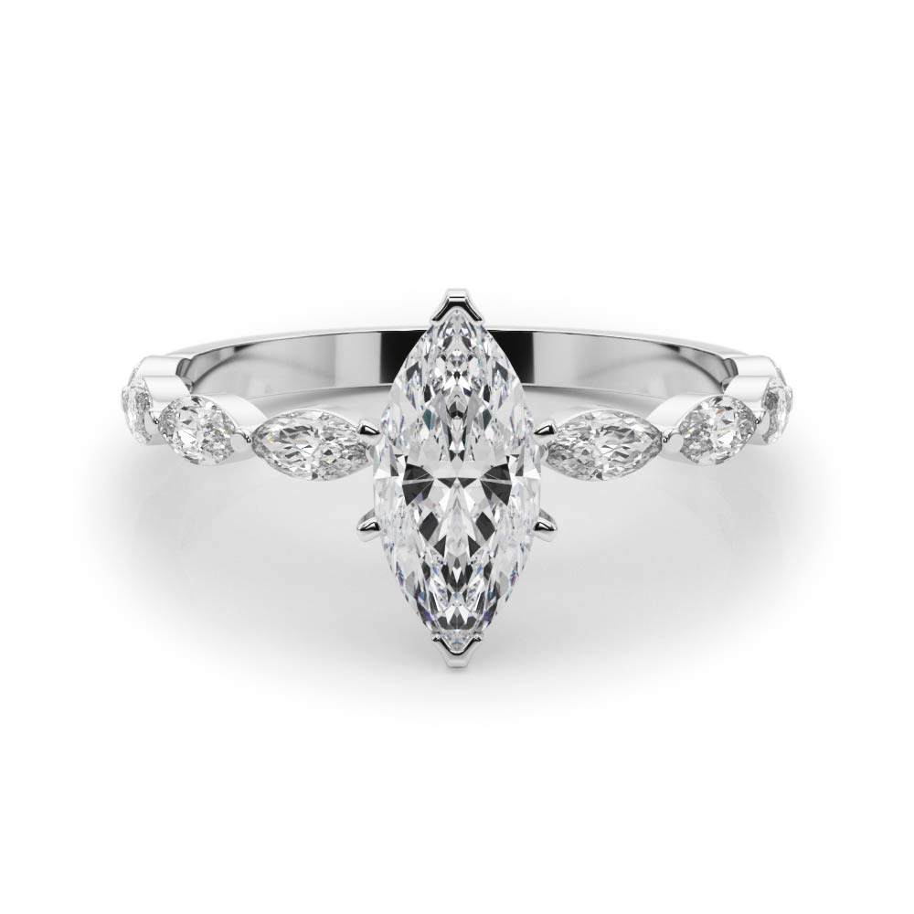 0.2 Ct Natural Diamond Marquise Cut Livisa  Side Stone Engagement Rings in Silver 925