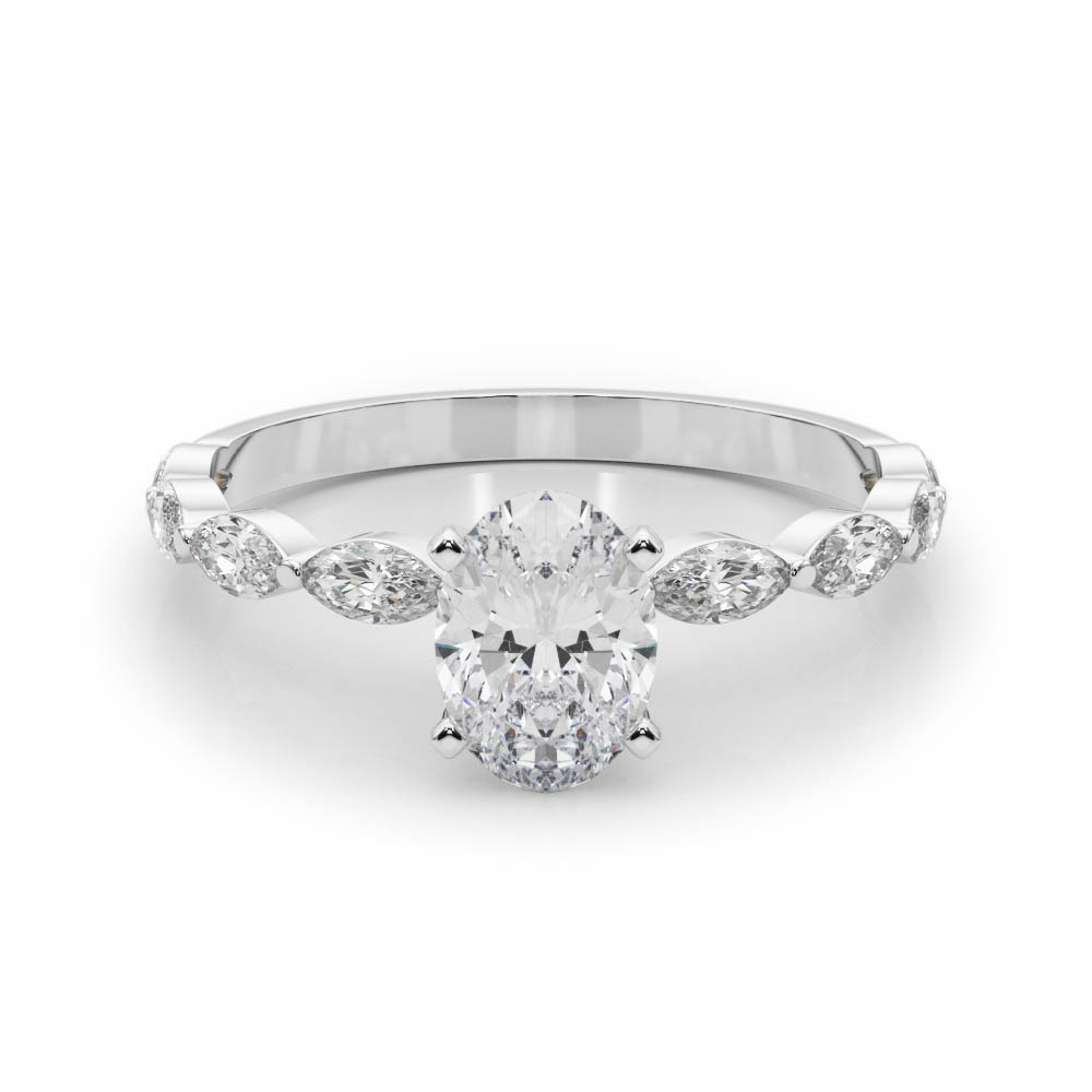0.2 Ct Lab-Created Diamond Oval Cut Livisa  Side Stone Engagement Rings in Silver 925
