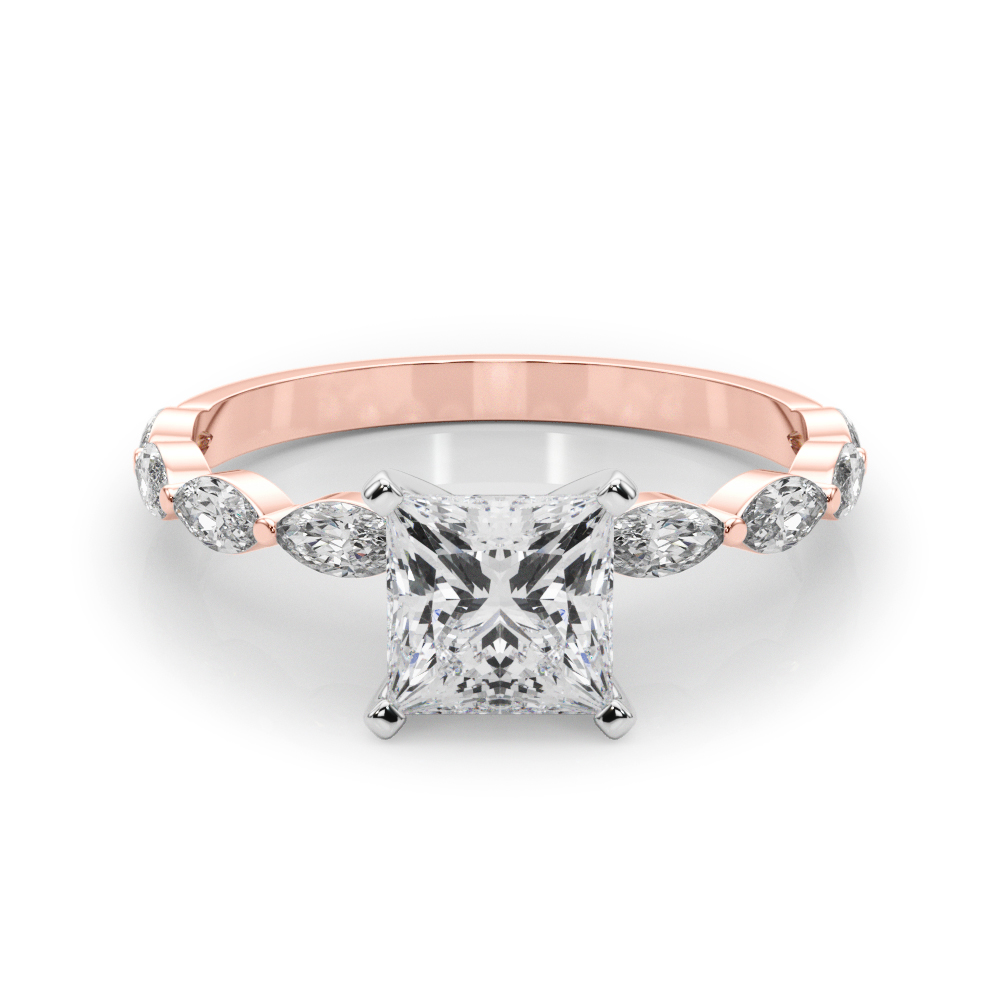 0.2 Ct Lab Grown Diamond Princess Cut Livisa  Side Stone Engagement Rings in Silver 925