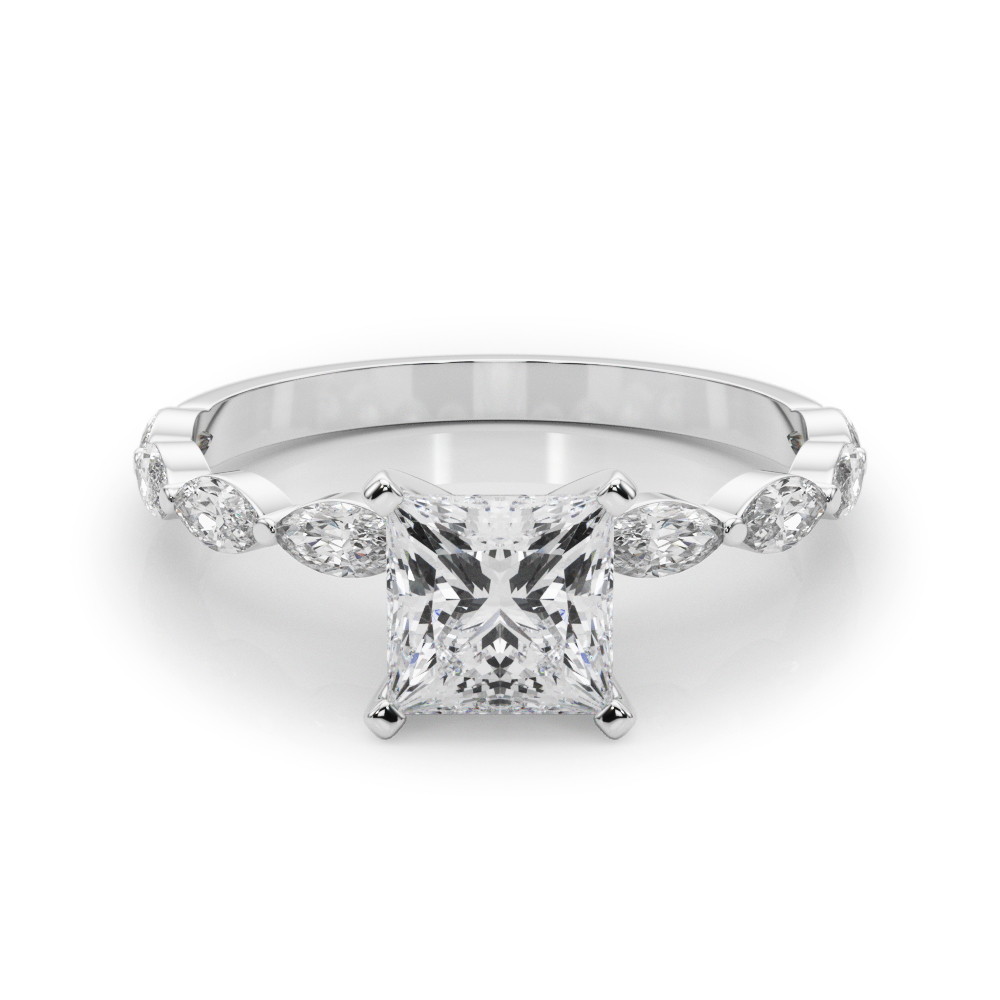 0.2 Ct Lab-Created Diamond Princess Cut Livisa  Side Stone Engagement Rings in Silver 925