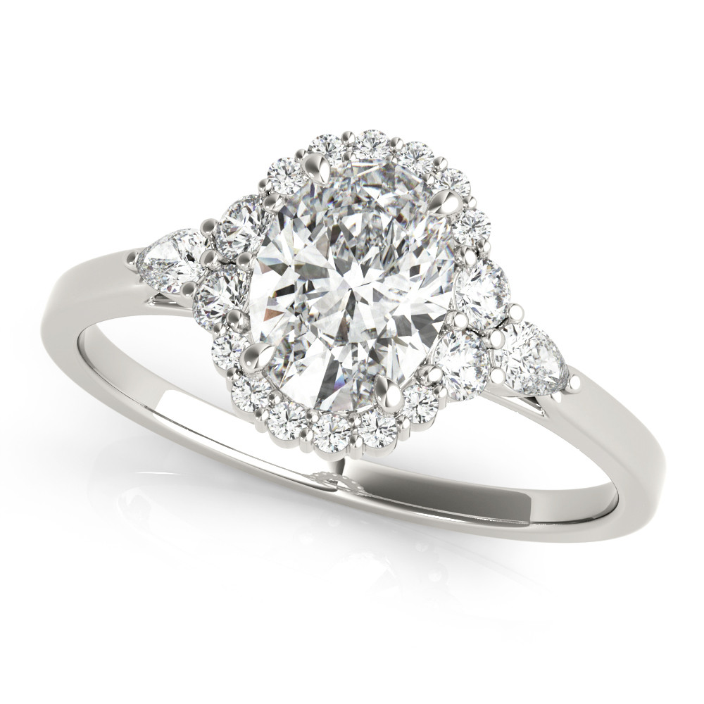 0.2 Ct Natural Oval Cut Joyce Halo Diamond Rings in Silver 925