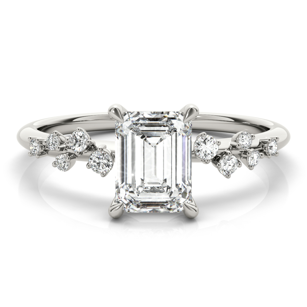 0.2 Ct Lab Grown Diamond Emerald Cut Pricilia  Side Stone Engagement Rings in Silver 925