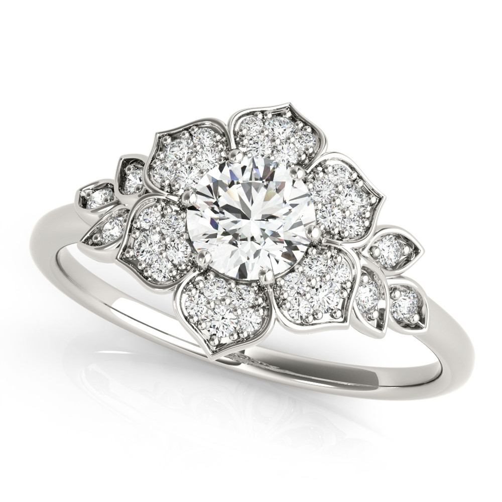 0.2 Ct Natural Round Cut Kavya Halo Diamond Rings in Silver 925