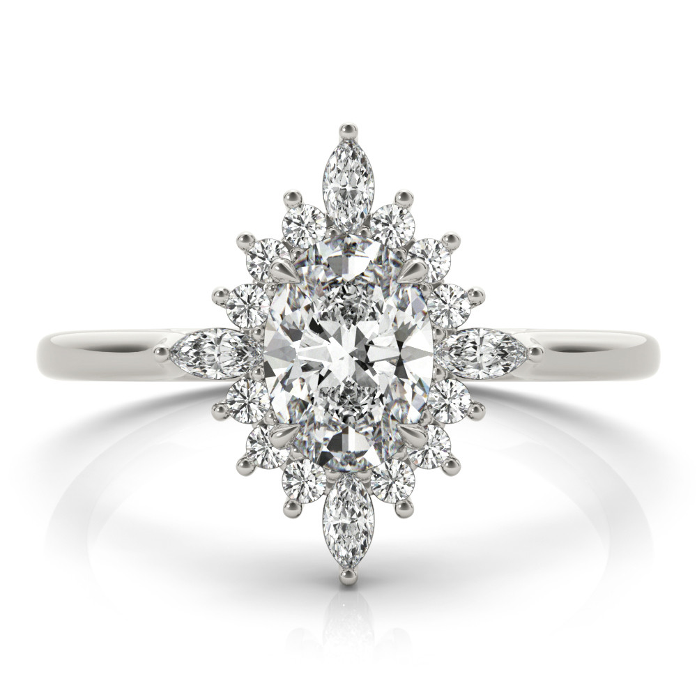0.2 Ct Natural Oval Cut Lizbeth Halo Diamond Rings in Silver 925