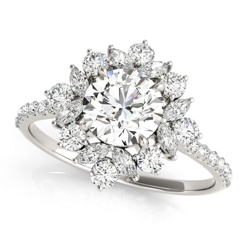 0.2 Ct Natural Round Cut Klover  Halo Diamond Rings in Silver 925