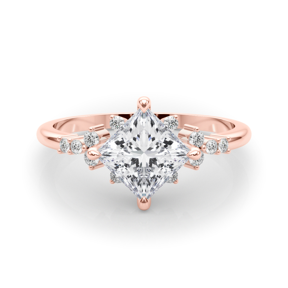 0.2 Ct Lab Grown Diamond Princess Cut Praislin  Side Stone Engagement Rings in Silver 925