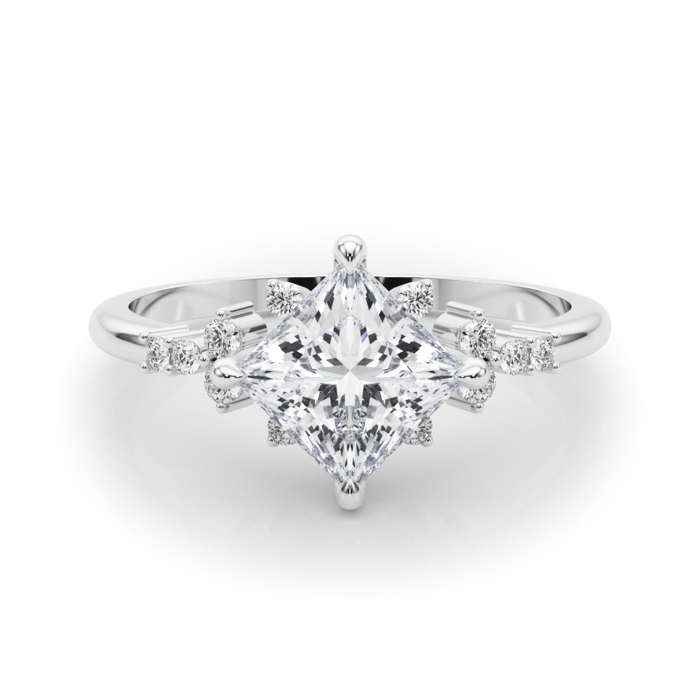 0.2 Ct Lab Grown Diamond Princess Cut Praislin  Side Stone Engagement Rings in Silver 925