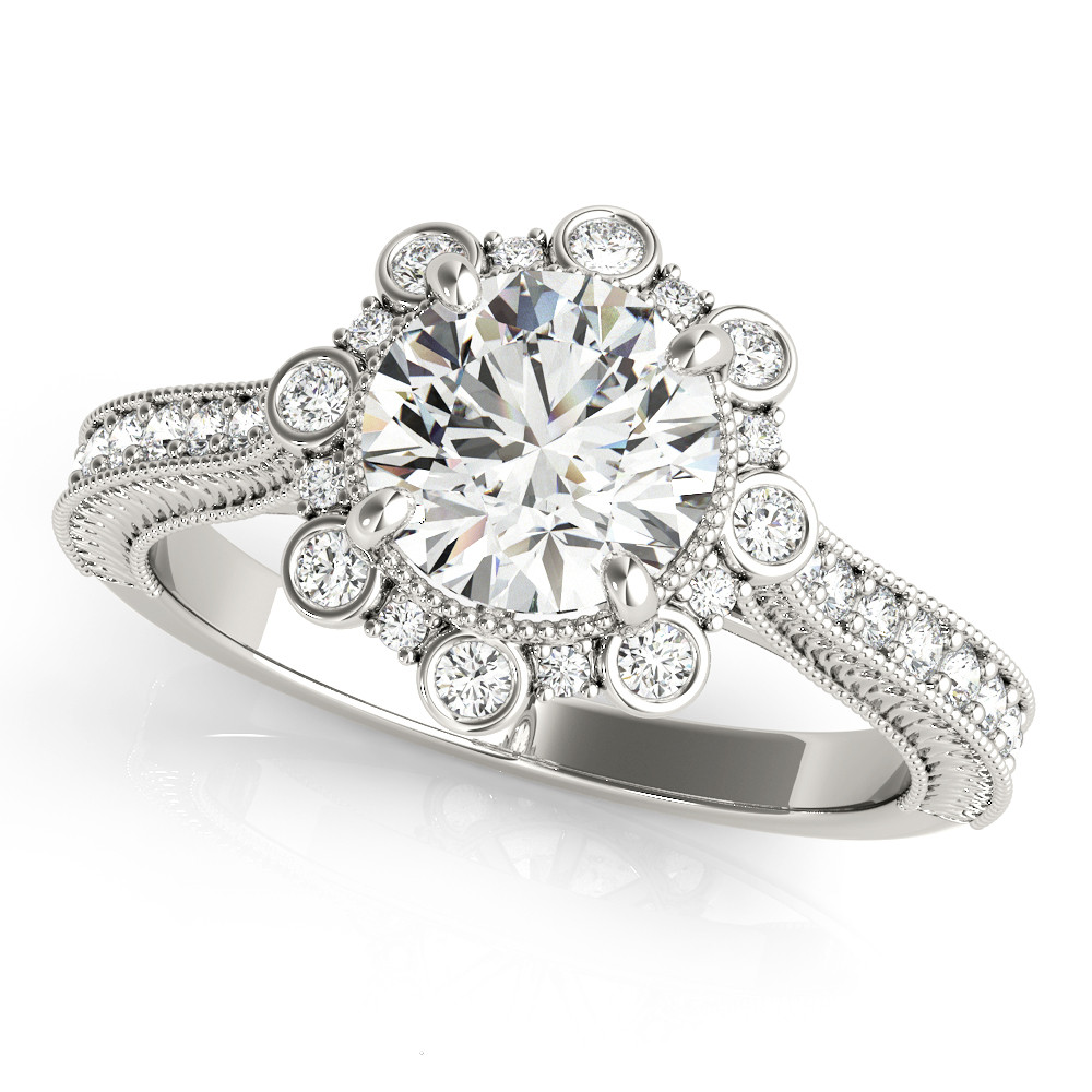 0.2 Ct Natural Round Cut Jacquelyn  Halo Diamond Rings in Silver 925