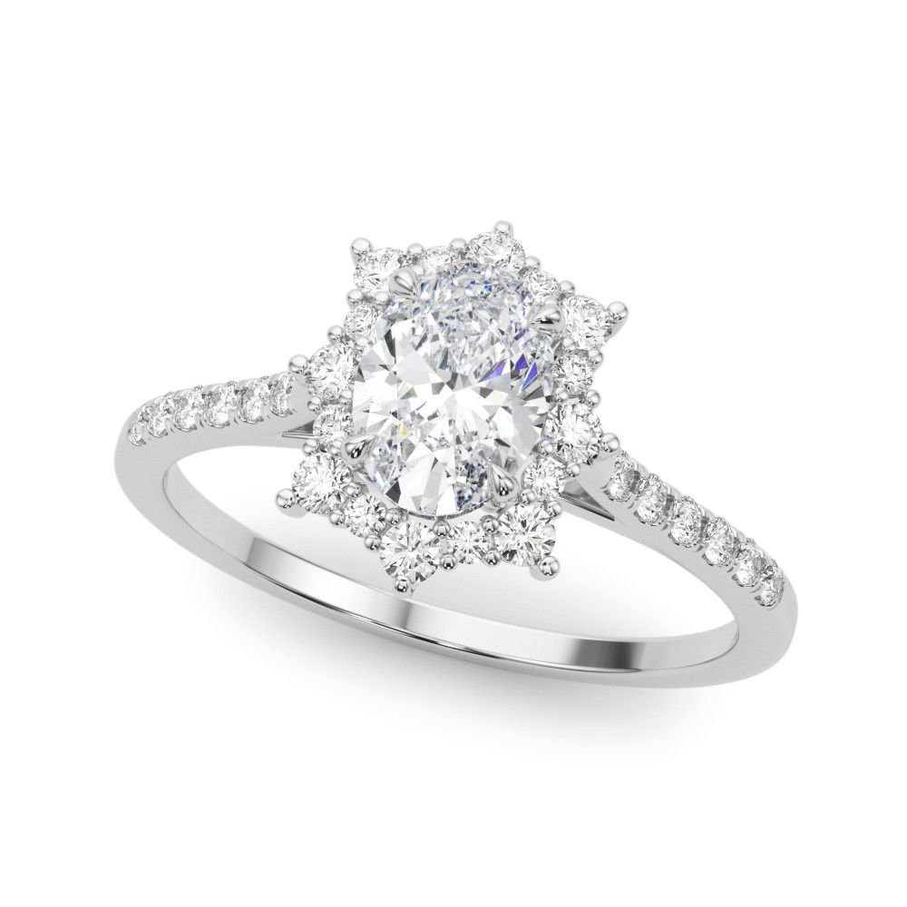 0.2 Ct Natural Oval Cut Karely Halo Diamond Rings in Silver 925