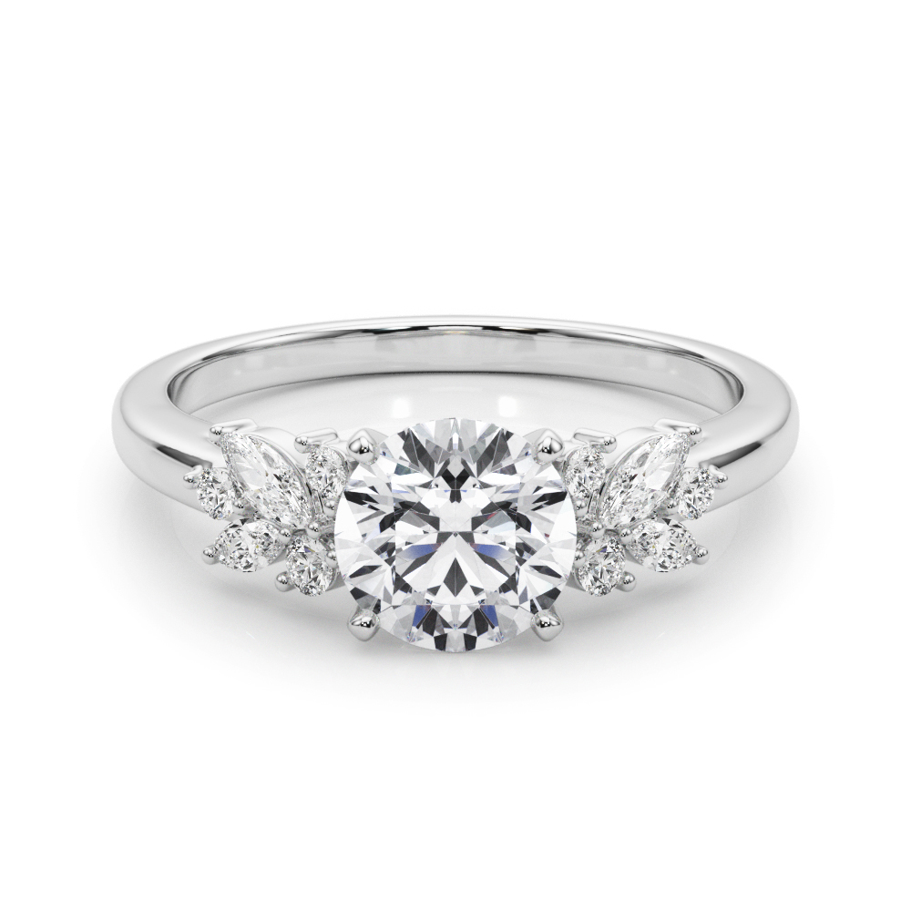 0.2 Ct Lab Grown Diamond Round Cut Chrisma  Side Stone Engagement Rings in Silver 925