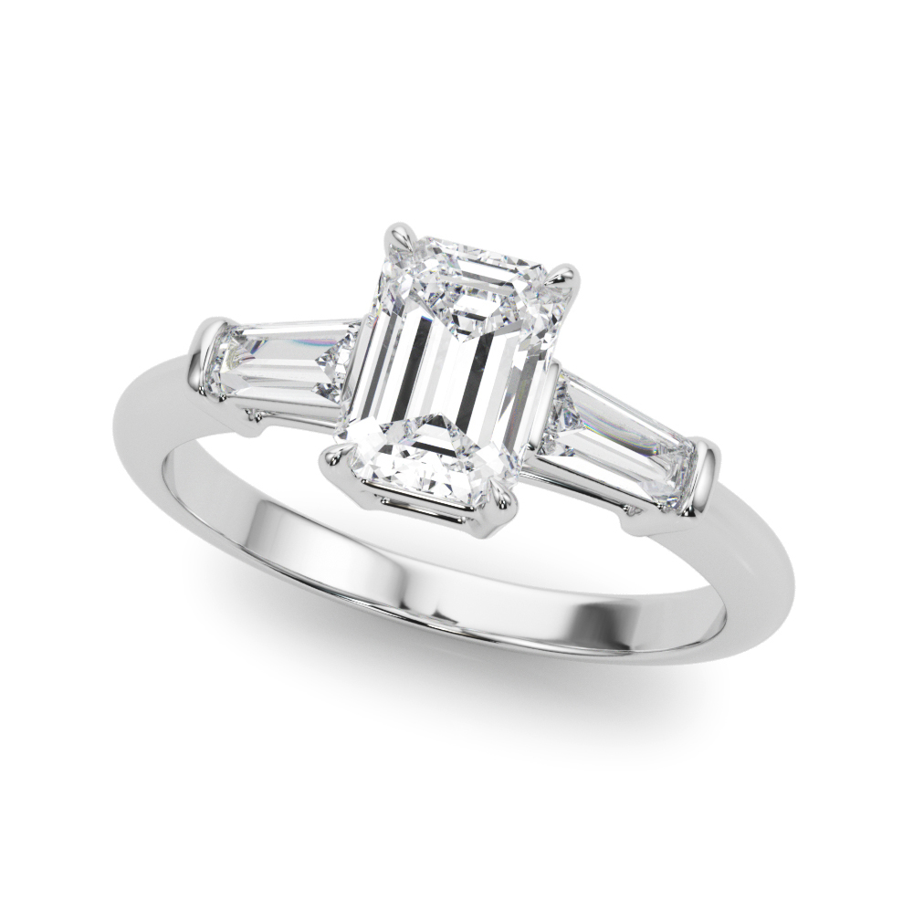 0.2 Ct Natural Diamond Emerald Cut Yarah  Trilogy Engagement Rings in Silver 925