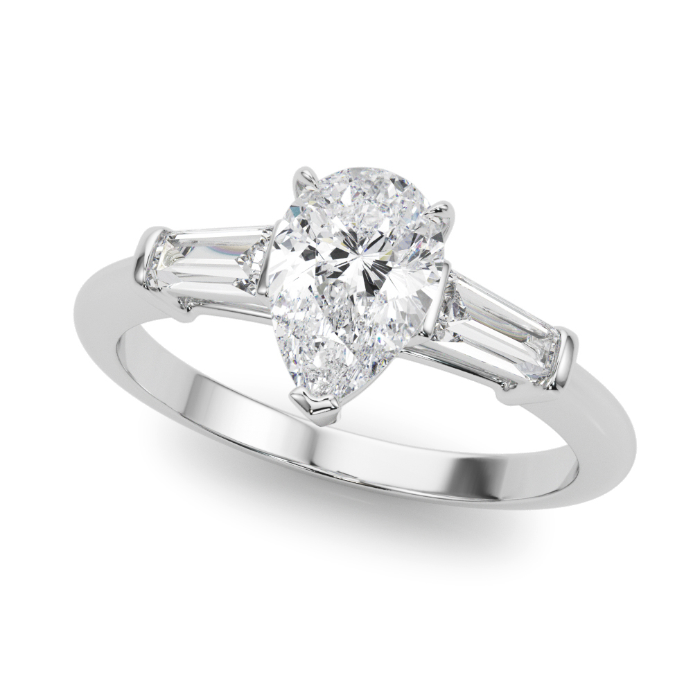 0.2 Ct Natural Diamond Pear Cut Yui Trilogy Engagement Rings in Silver 925