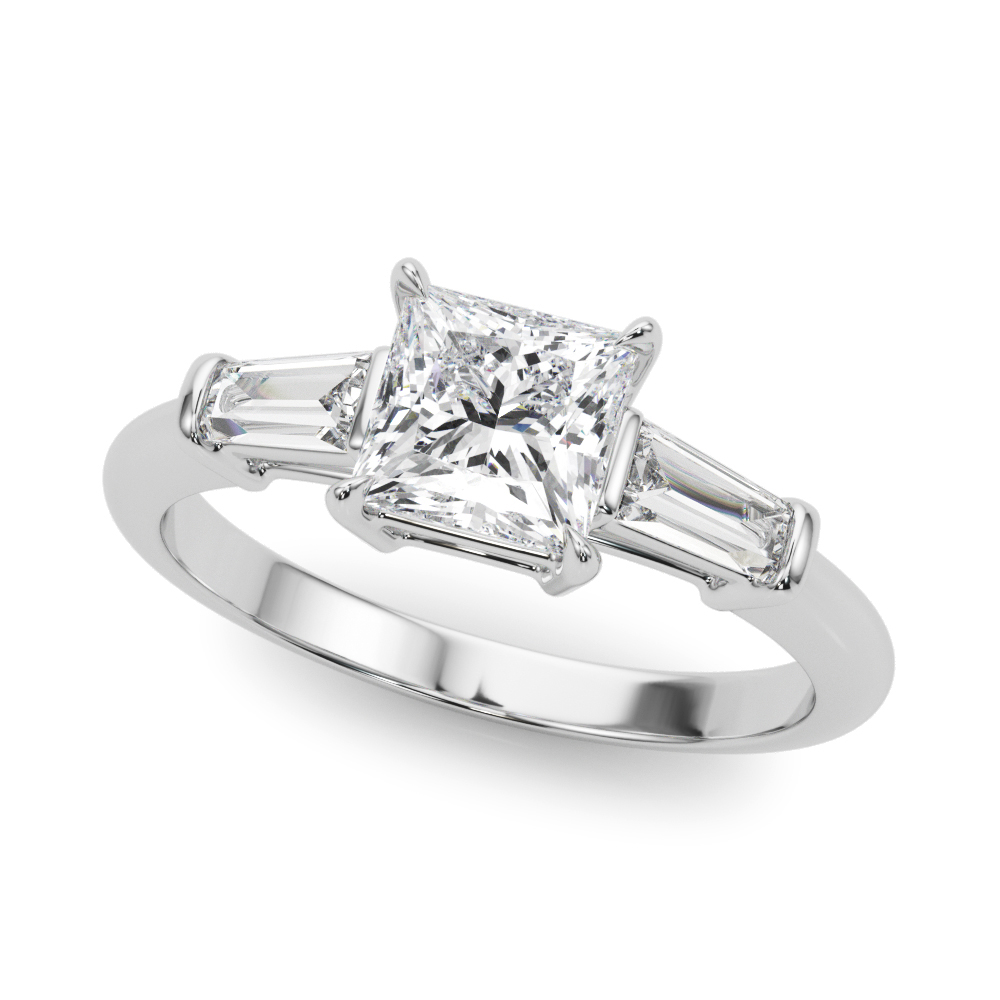0.2 Ct Natural Diamond Princess Cut Yemaya  Trilogy Engagement Rings in Silver 925