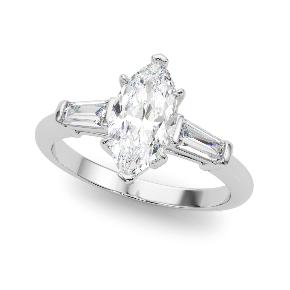 0.2 Ct Natural Diamond Marquise Cut Yalitza Trilogy Engagement Rings in Silver 925